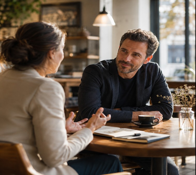 A genuine coaching conversation — one person speaking, one truly listening