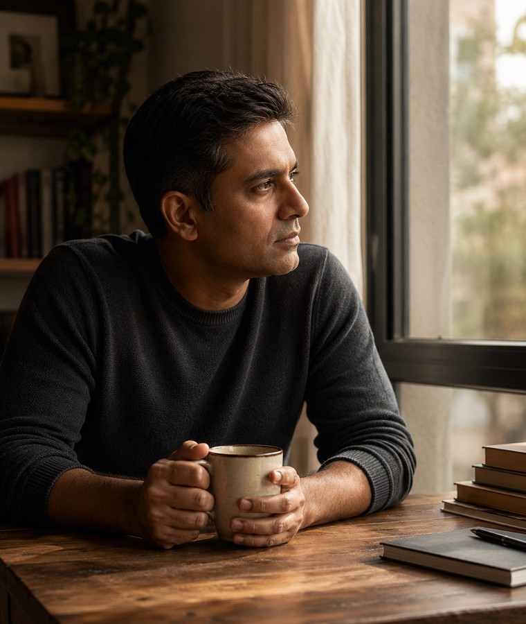 A professional in a quiet moment of reflection