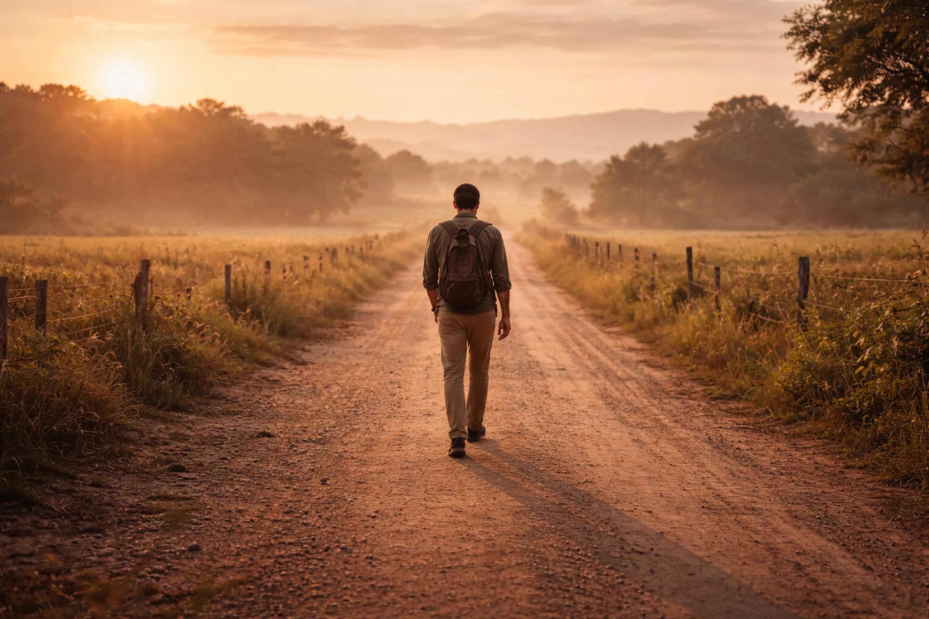 Long road stretching into the distance in warm afternoon light