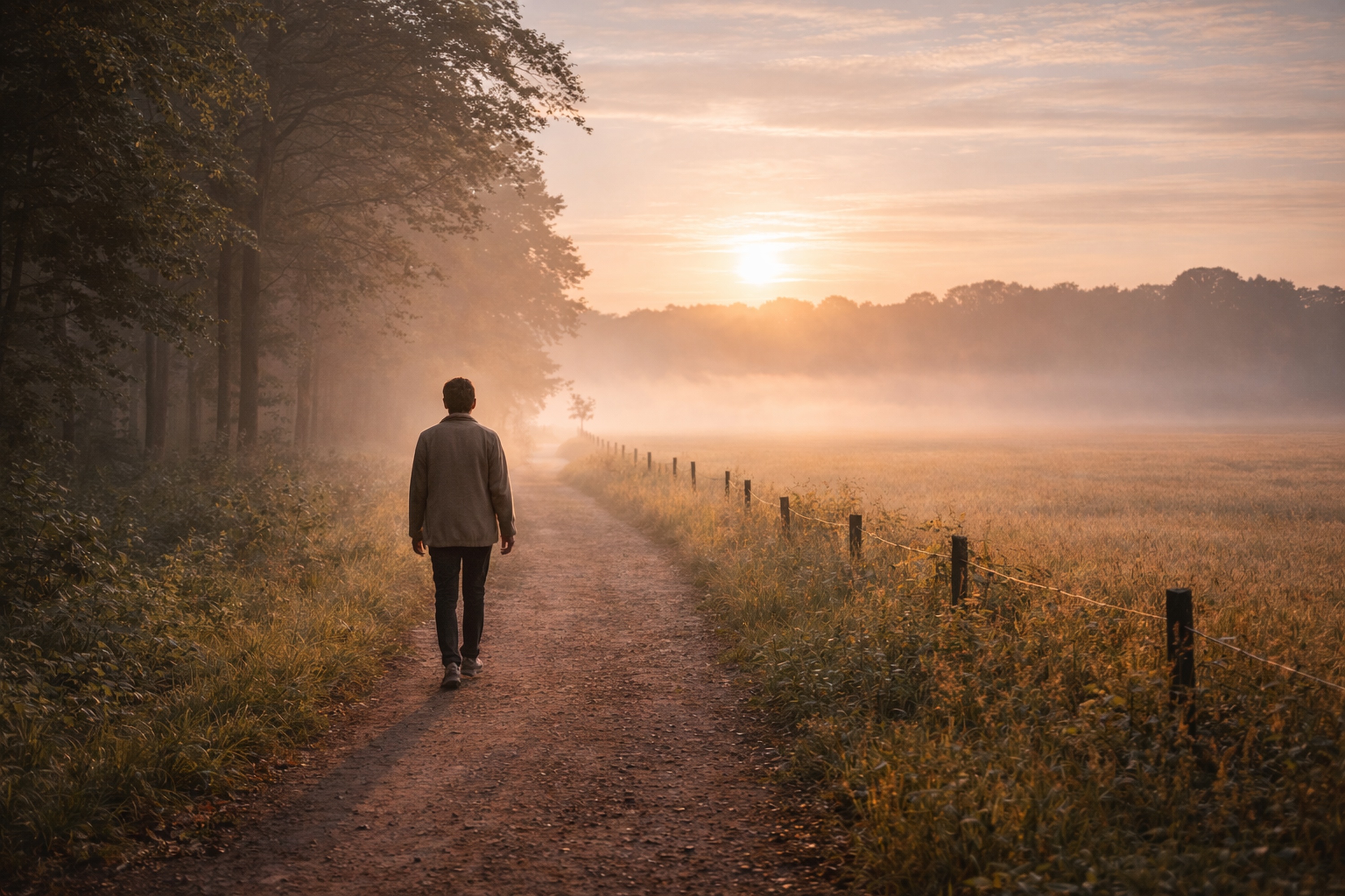 Person walking alone on a path through nature